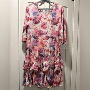 Shana Pink and Purple Floral 3/4 Sleeve Dress